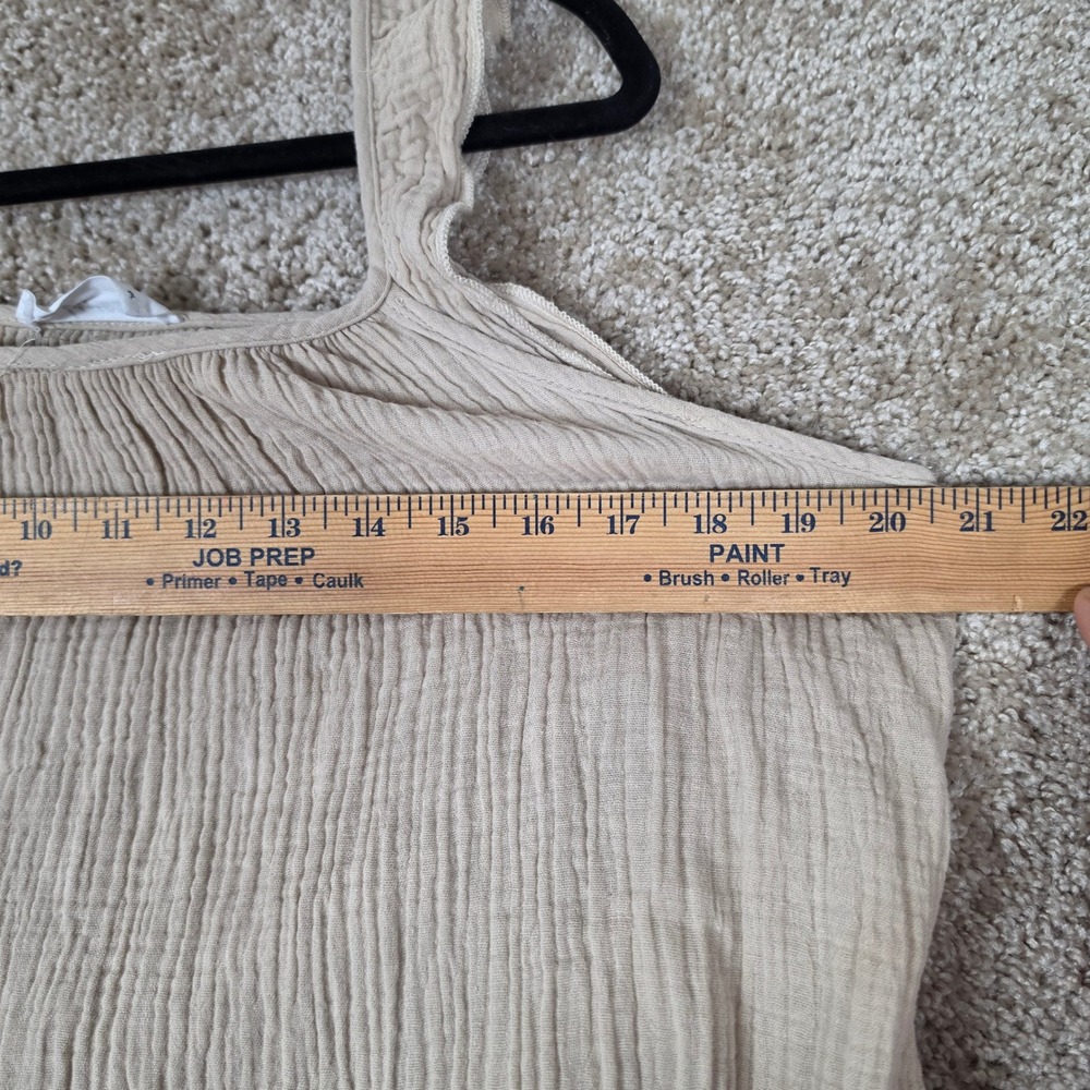 CJLA Carly Jean Los Angeles Crinkle Gauze Tiered Maxi Dress Beige M - Picture 7 of 9